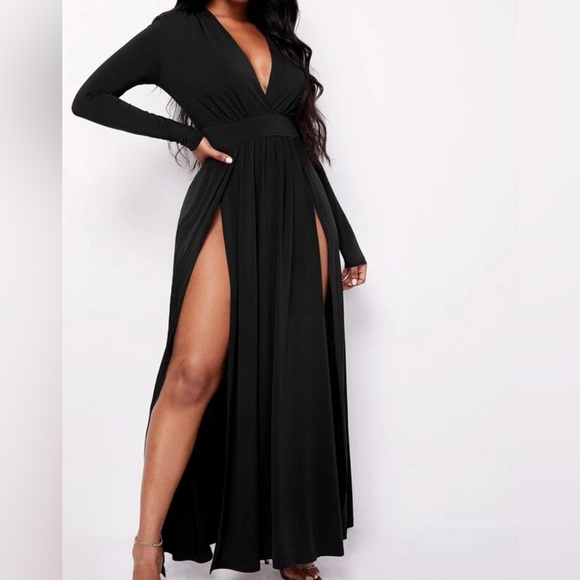 NWOT LONG BROWN DRESS WITH DOUBLE THIGH SPLITS - Picture 3 of 12